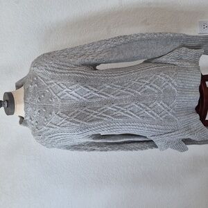 BCBGMaxazria, Light Gray Wool Blend, Mock Neck Knit Sweater